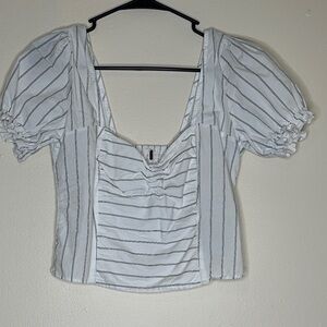 Free People Striped Puff Sleeve Blouse
